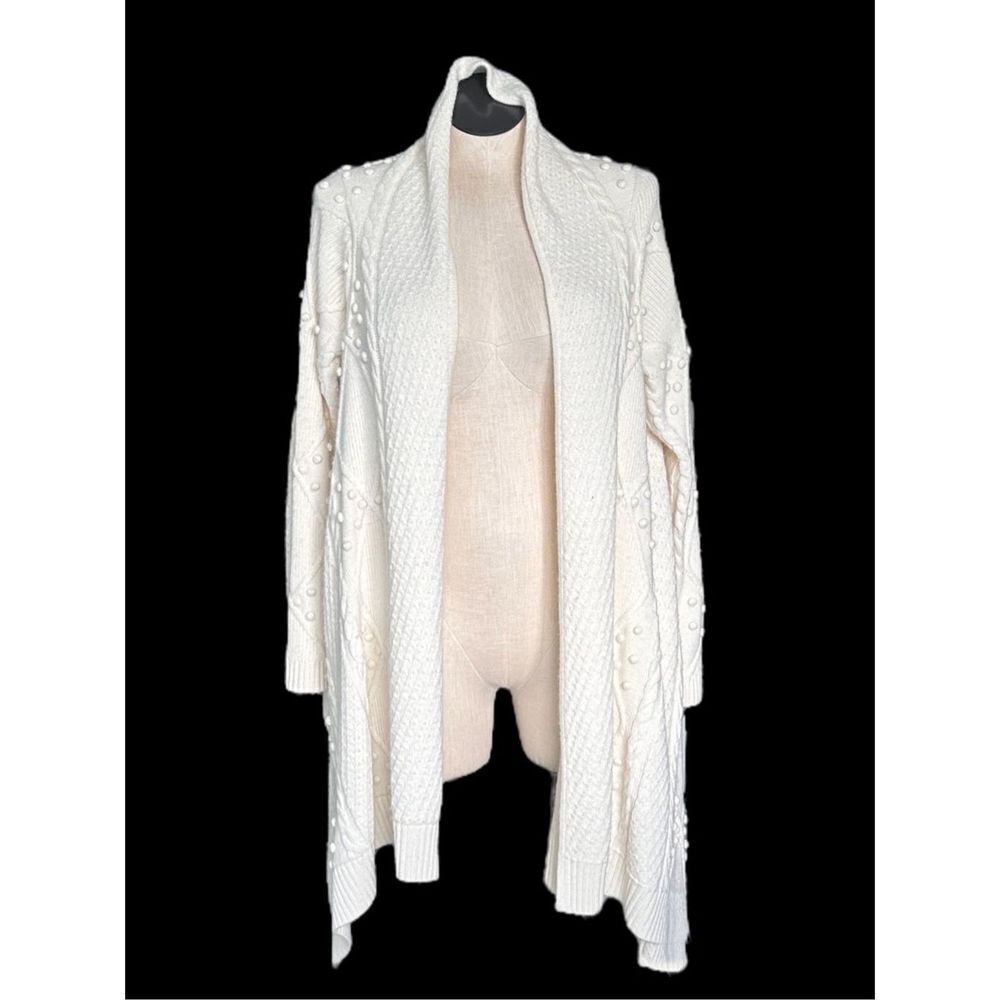 Lord & Taylor Women’s Drape Open Front Cardigan Sweater Cream Size Large